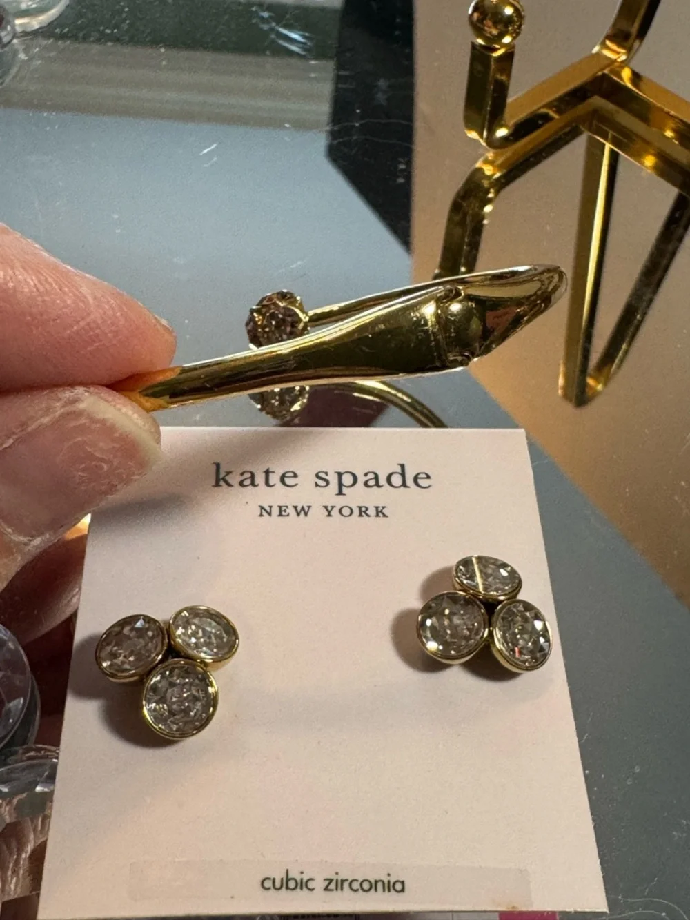 kate spade Gold-Tone Triple Crystal Stud Earrings & matching stone Bracelet - Picture 7 of 10